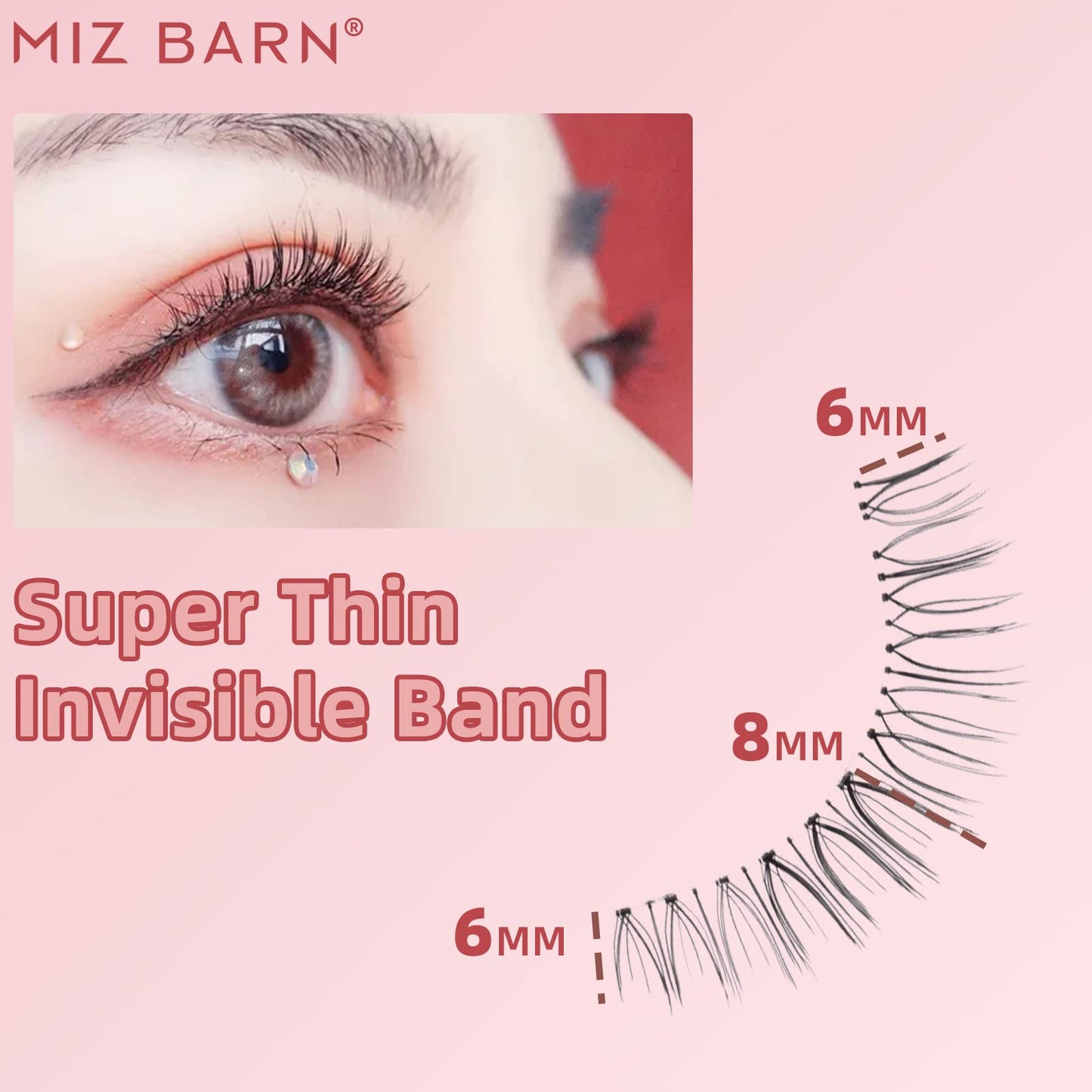 Miz Barn Daily Natural Look False Eyelashes,4 Pairs Natural Soft Lightweight Comfortable Short Lashes Clear Band Handmade Luxurious False