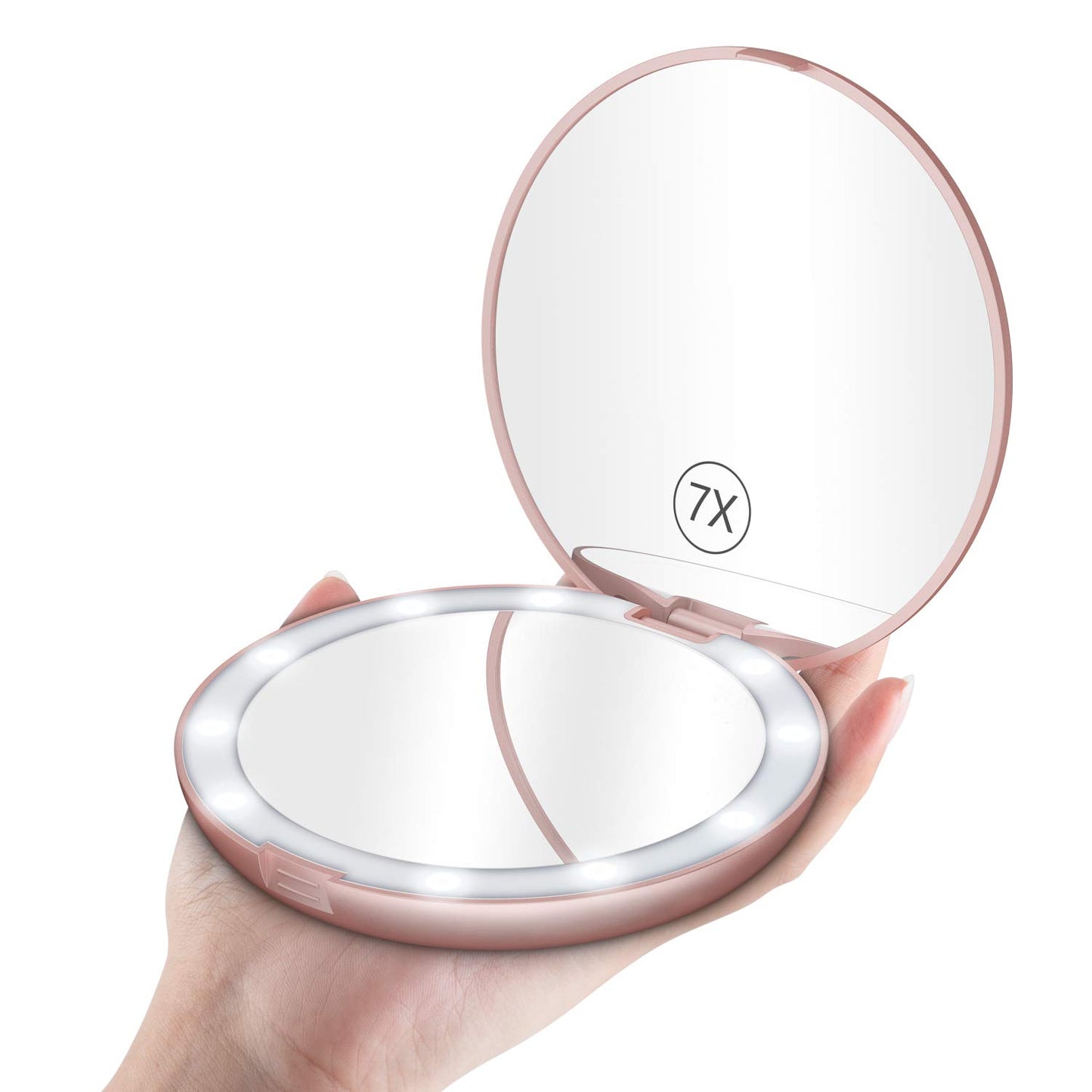 Benbilry LED Lighted Compact Travel Makeup Mirror with Lights, 1x/7x Magnification, 5 Inch Dual Sided Portable Illuminated - Perfect for Handbag