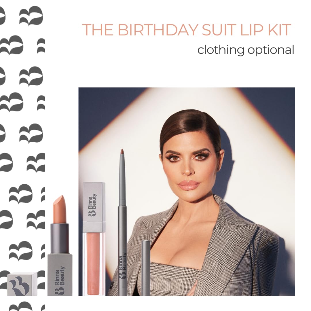Rinna Beauty Icon Lip Kit - Birthday Suit - All-in-one Lip Kit Includes Lipstick, Lip Gloss, and Lip Liner - TRUE NUDE look - Vegan, Long-lasting,