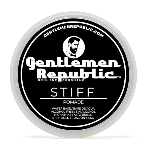 Gentlemen Republic 8oz Stiff Hair Pomade - Lightweight All-Day Hold with High Shine Finish, Alcohol-Free and Paraben-Free Formula, Suitable for Thick