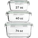 Razab 6 PC Square Glass Food Storage Containers with Airtight lids (74, 40 & 27 oz) Kitchen Glass Meal Prep Containers Set for Freezer Reusable…