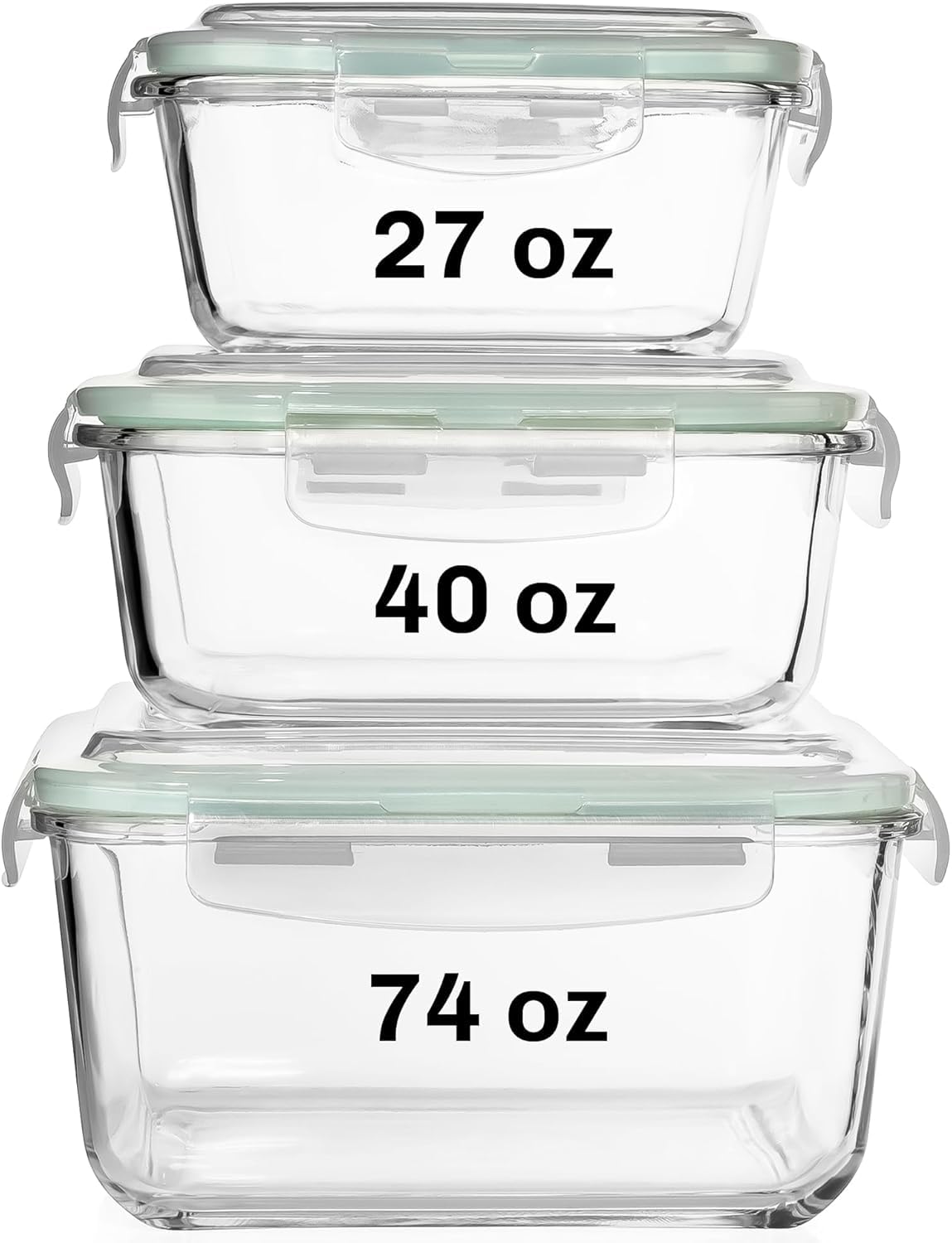 Razab 6 PC Square Glass Food Storage Containers with Airtight lids (74, 40 & 27 oz) Kitchen Glass Meal Prep Containers Set for Freezer Reusable…