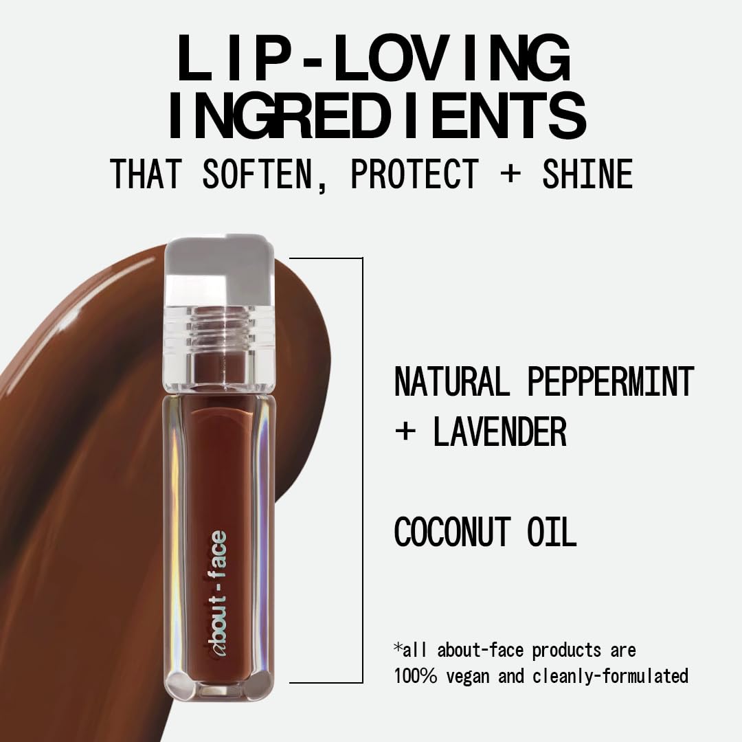 about-face Light Lock Lip Gloss Feel It All - Non-Sticky, High-Shine Lip Oil Gloss with Coconut Oil, Peppermint & Lavender - Vegan, Cruelty-Free,