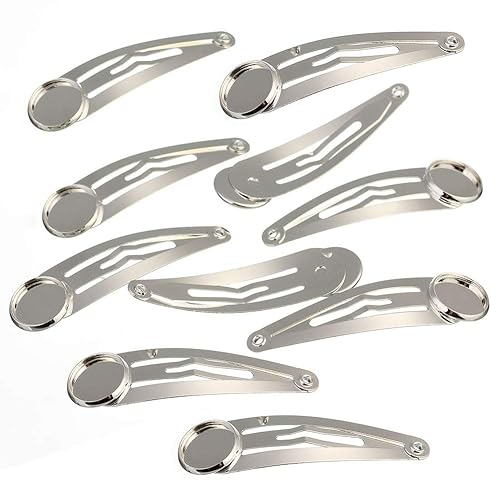 10 Pieces Metal Snap Hair Clips with Round Tray BB Hair Clips with Blanks Tray Non Slip Hair Barrettes with 12mm Round Tray for DIY Hair Accessories