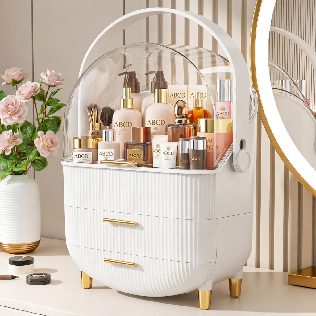 Makeup Organizer Skincare Organizers - Cosmetic Display Cases with Transparent Cover, SkinCare Organizers for Bathroom Countertop, Bedroom Vanity Beauty and Personal Care NestOrganix