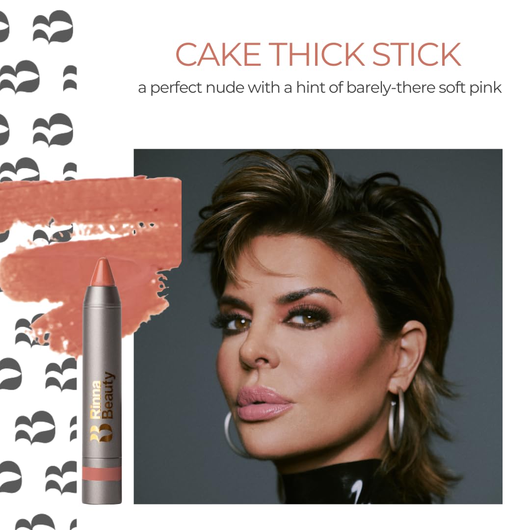 Rinna Beauty Thick Stick Lip Crayon - Cake - Long Lasting Lipstick, Moisturizing Creamy Formula w/Hydrating Oils & Extracts, Built-In Sharpener