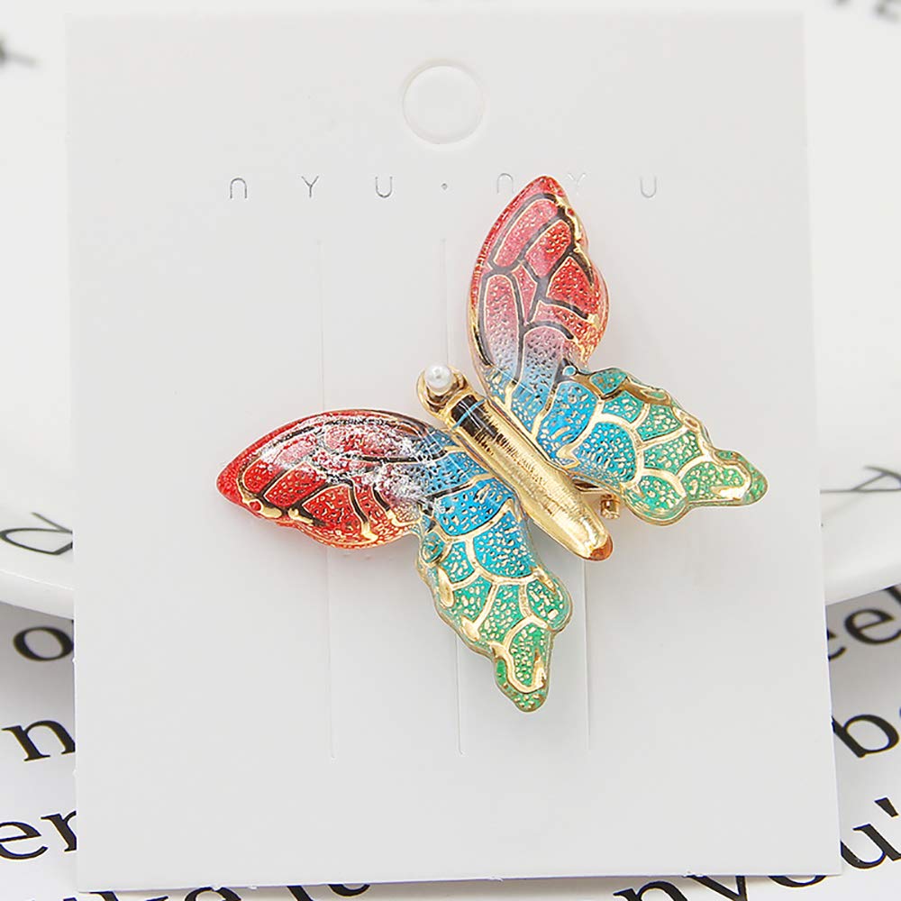 WHITEBRIDGE 6pcs Colorful Butterfly Hair Clips Non-Slip Duckbilled Clips Hair Bobby Pins Metallic Barrettes for Women Girls, Pearl Butterfly Barrettes