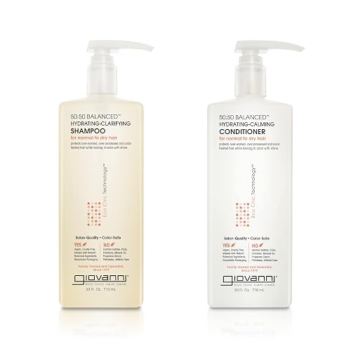 GIOVANNI 50:50 Balanced Shampoo & Conditioner Set - Hydrating, Clarifying, & Calming to Clean & Moisturize, For Over-Processed Hair, Salon Quality, No