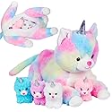 PixieCrush Unicorn Cat Plushie - Mommy Cat Unicorn with 4 Baby Kittens - Magical Pillow Plushies for Girls Ages 3-8 - Big Stuffed Animals - Ideal…