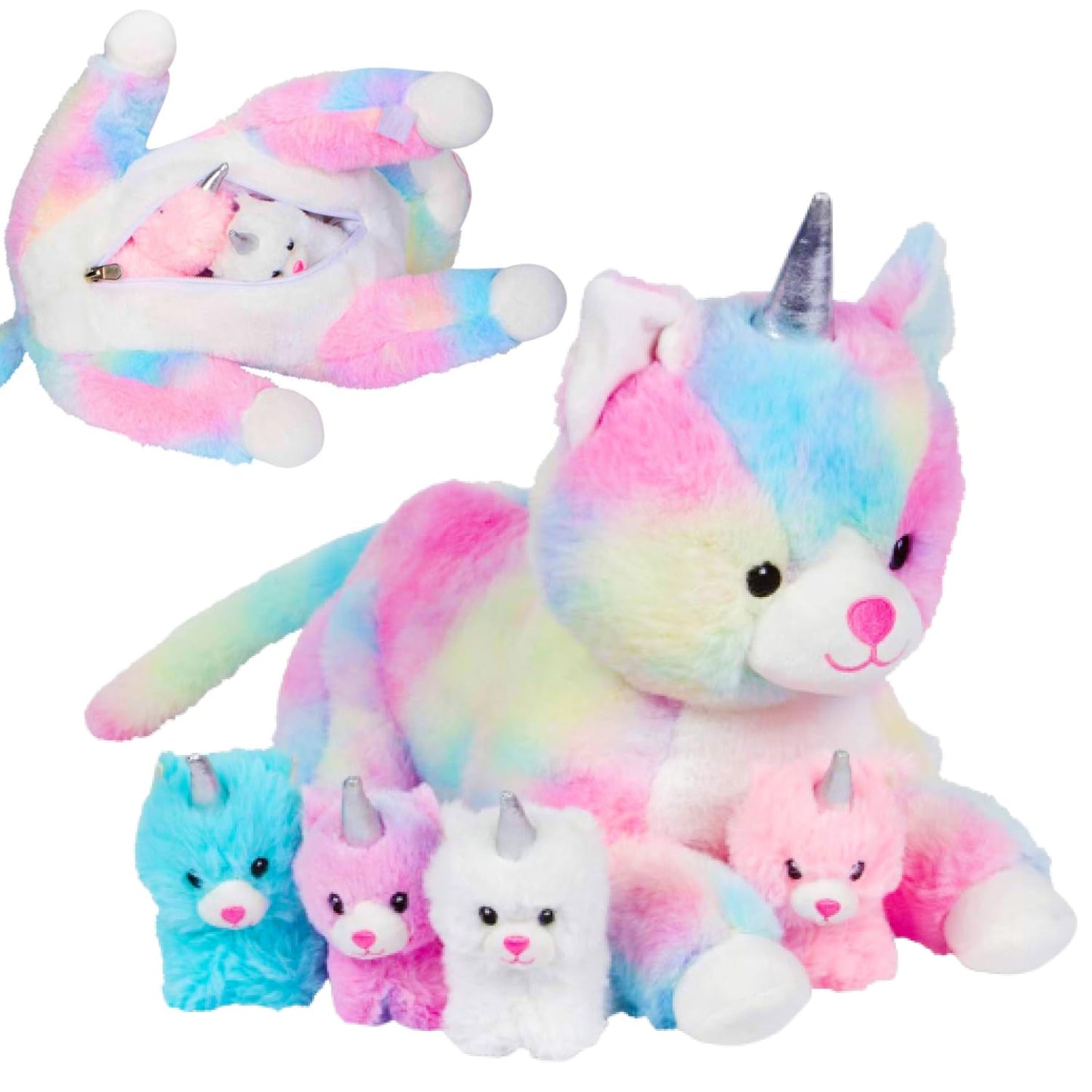 PixieCrush Unicorn Cat Plushie - Mommy Cat Unicorn with 4 Baby Kittens - Magical Pillow Plushies for Girls Ages 3-8 - Big Stuffed Animals - Ideal…