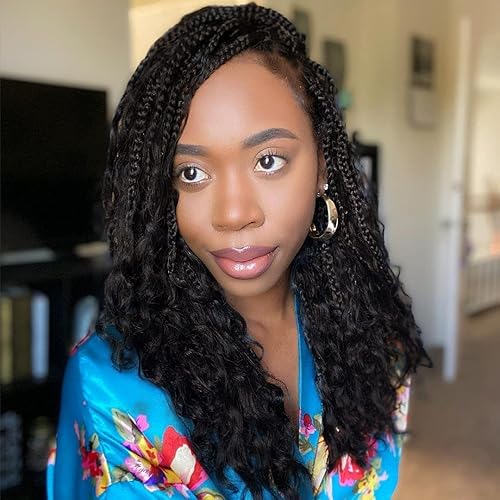 Wodun 14inch Goddess Box Braids Crochet Hair Pre Looped Box-Braids Crochet-Hair with Curly Ends For Black Women Synthetic 3X Bohemian Box Braiding
