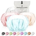 Shower Cap for Women Reusable Extra Large Shower Caps for Men Satin Double Layer EVA Waterproof Long Hair Caps(Light Grey, Light Gold, Peach Pink