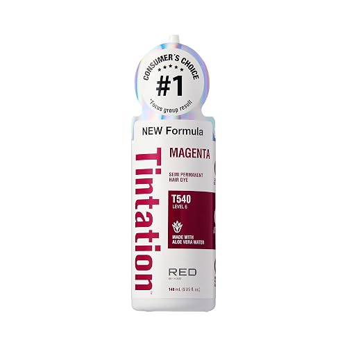 Red by Kiss Tintation Semi-Permanent Hair Color, Aloe Vera Water Based, Argan Oil, Olive Oil, Collagen & Keratin, Long-Lasting Color Dye (Magenta, 5