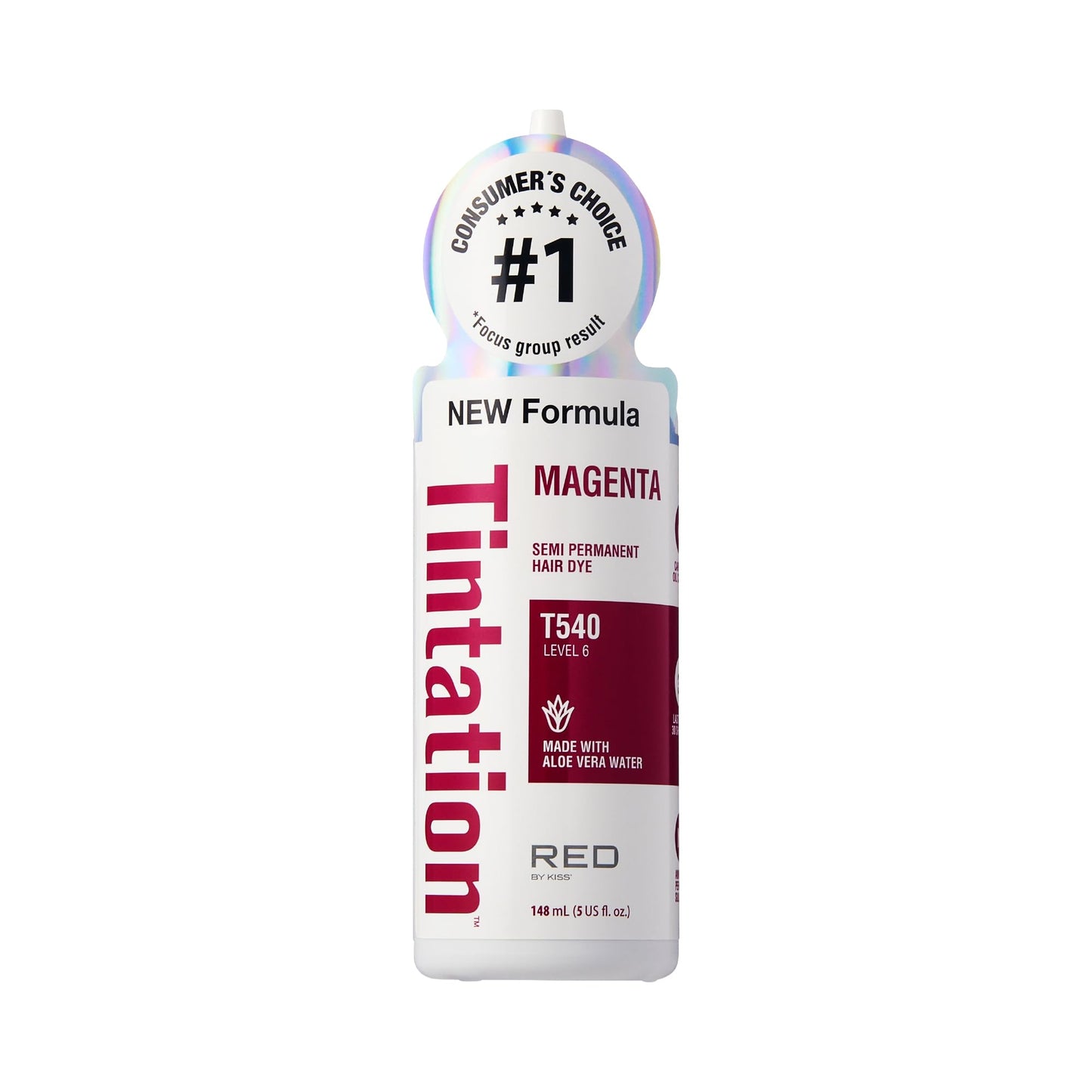 Red by Kiss Tintation Semi-Permanent Hair Color, Aloe Vera Water Based, Argan Oil, Olive Oil, Collagen & Keratin, Long-Lasting Color Dye (Magenta, 5