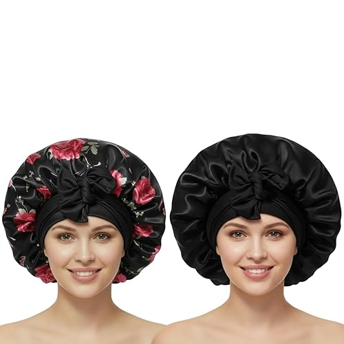 Satin Bonnets for Sleeping Women Braids Long Hair Cover Silk Hair Bonnet Night Caps XL Large Satin Sleep Cap with Tie