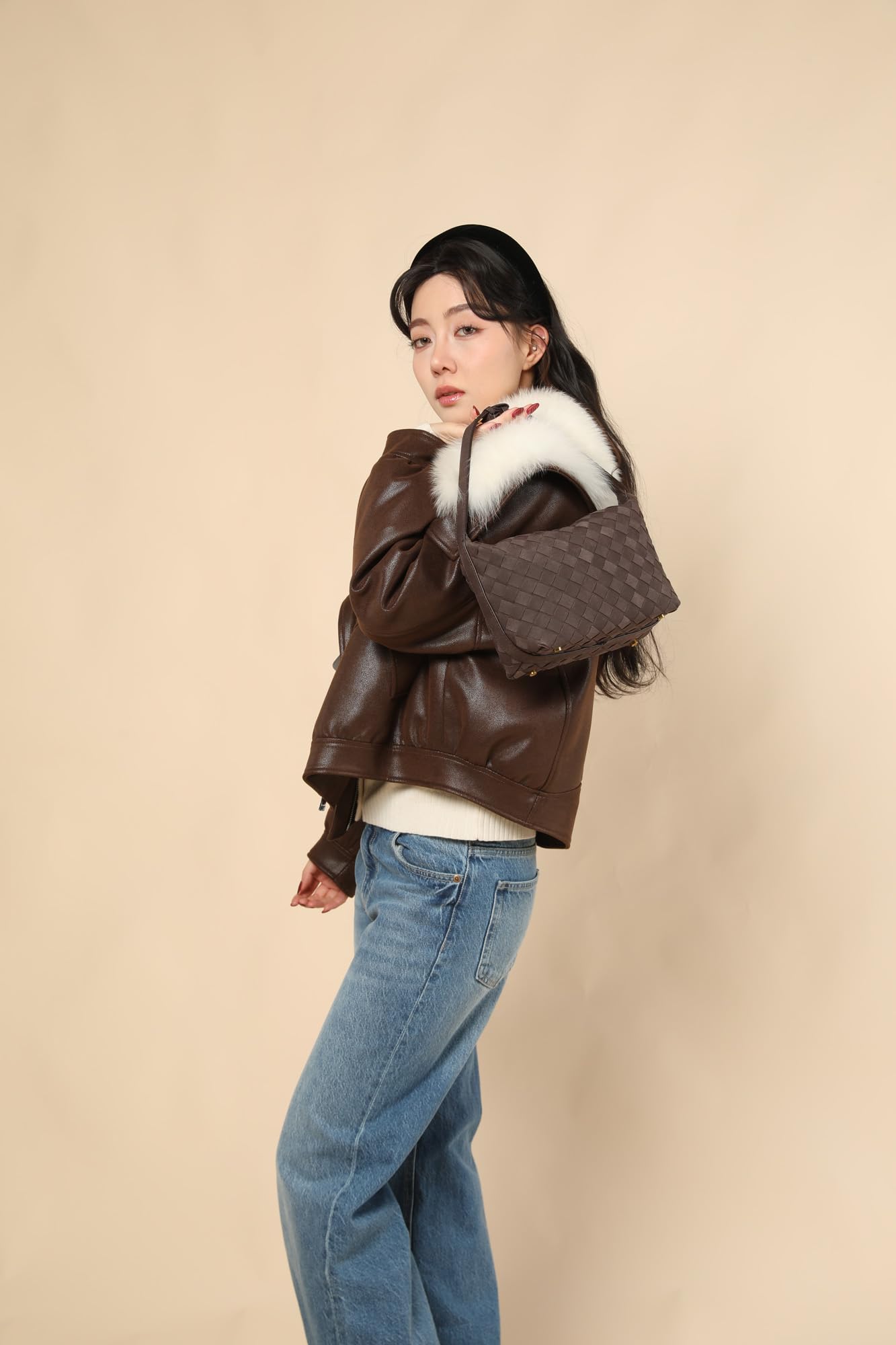 Suede Leather Handbag for Women, Leather Woven Bag, Small Clutch Bag Suede Handbag, Underarm Purse Top-Handle Handbag (Coffee)