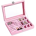 XINHONGJIN Velvet Jewelry Box, Jewelry Box, Watch Storage Box Necklace Ring Earring Storage with Lid, Antioxidant, Adjustable (pink)