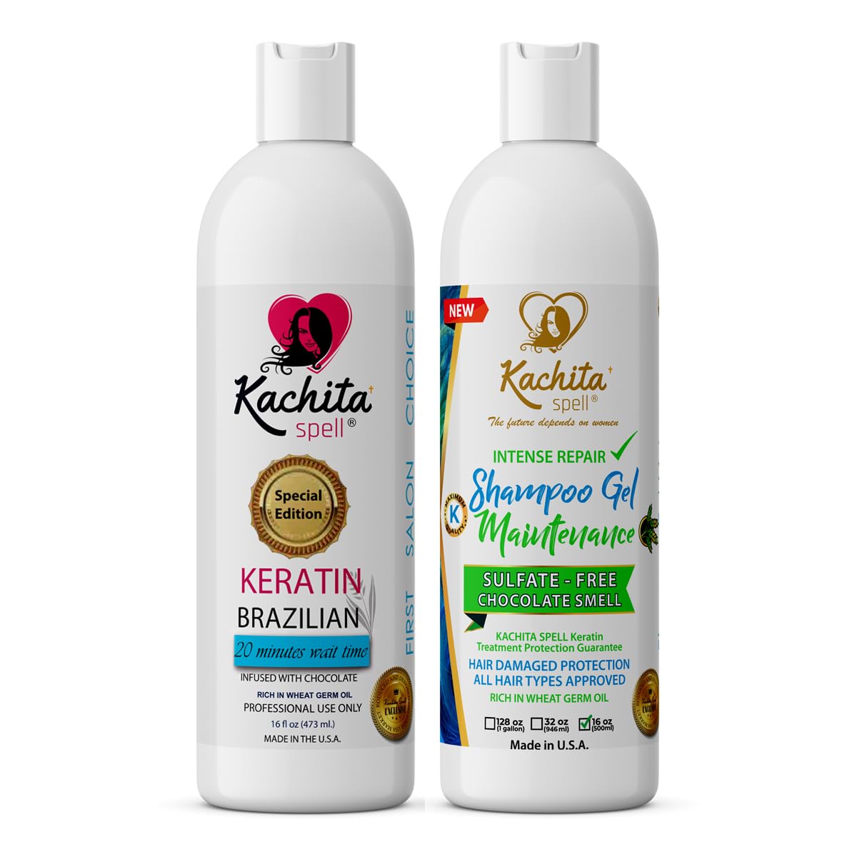 New Brazilian Keratin Hair Treatment Kachita Spell Straighten and Smooth Hair + Maintenance Shampoo Conditioner