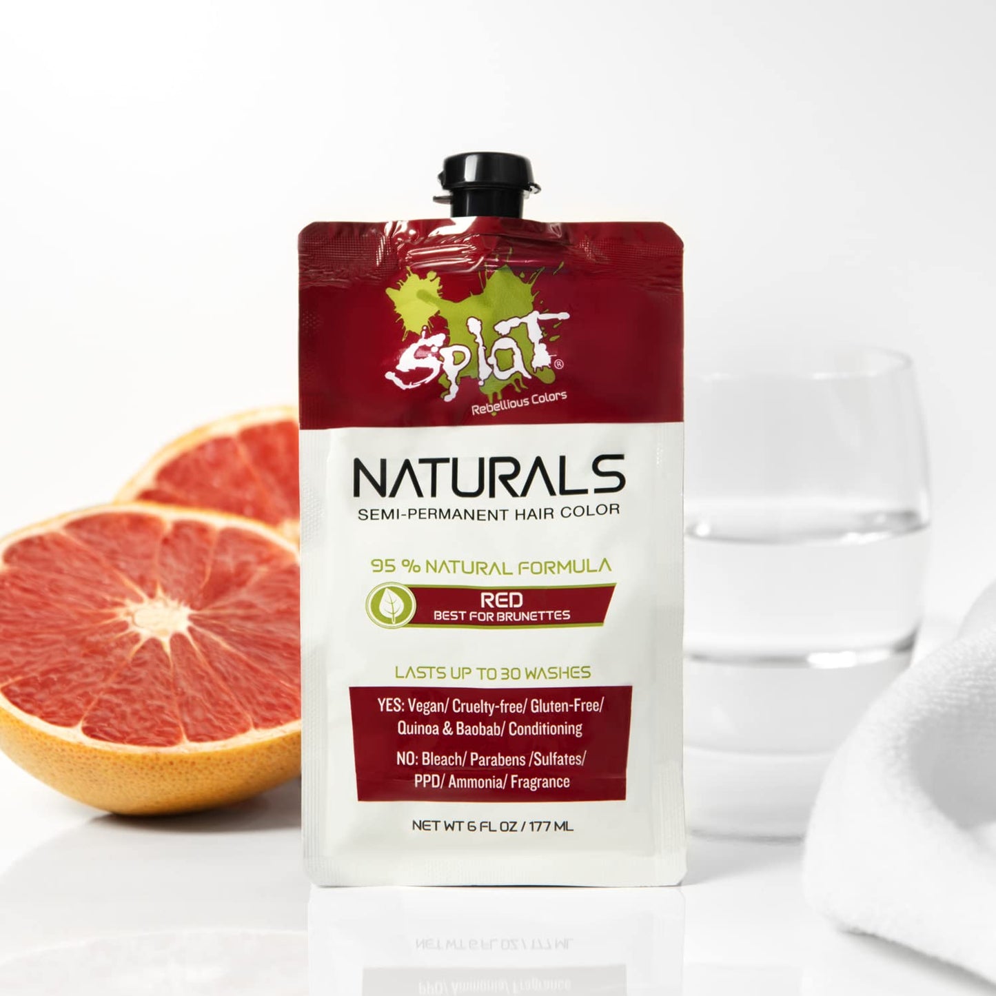 Splat Naturals Semi-Permanent Hair Color, Red, 6 fl. oz., 95% Natural Hair Dye Formula Lasts Up to 30 Washes, Vegan & Cruelty-Free