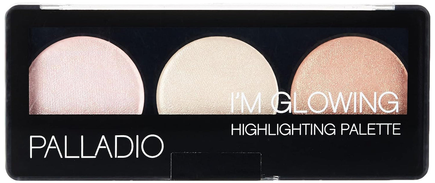 Palladio I'm Glowing Illuminating Highlighting Palette, Glow Bronzer Powder Makeup Set, High Pigmented Shimmery Colors, neutral