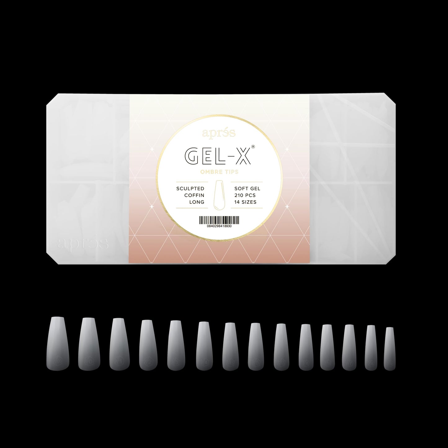 Apres Ombre Gel-X® Box of Nail Tips, 14 Sizes 00-9, Premium Quality (Sculpted Coffin Long, 210 Count) Beauty & Personal Care APRÉS