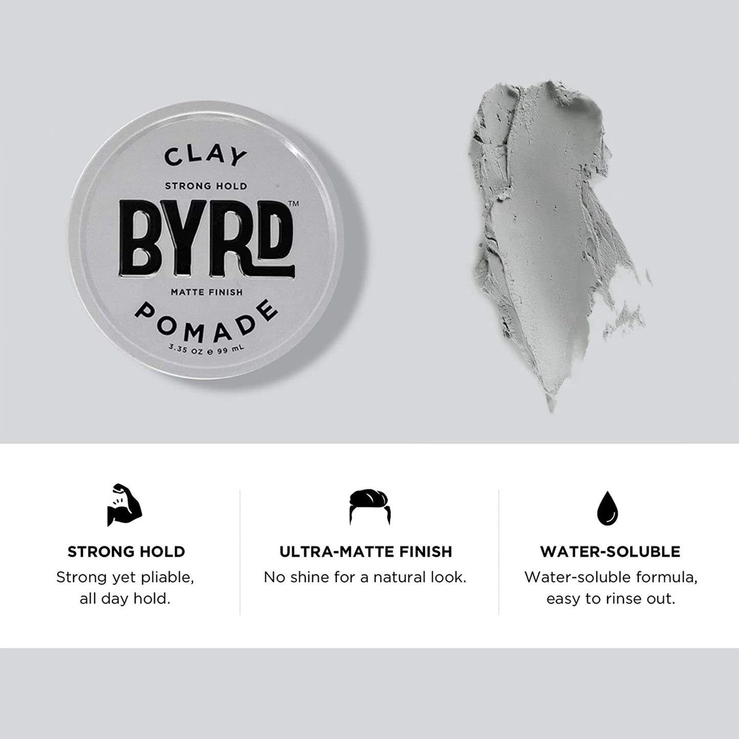BYRD Hair Clay Pomade - Strong Hold, Ultra Matte Finish, Add Volume and Sculpt to All Hair Types, 3.35 Oz