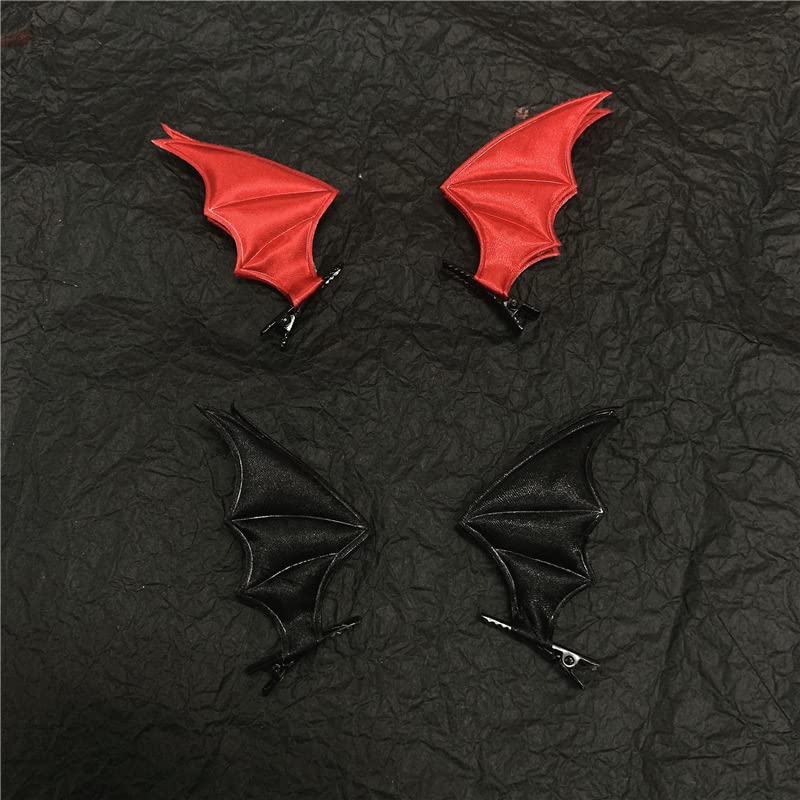 Red Devil Horn Hairpin Halloween Black Bat Hair Clips for Halloween Festive JHH33 (Black-Red Bat Wing)