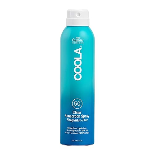 COOLA Organic Sunscreen SPF 50 Sunblock Spray, Dermatologist Tested Skin Care for Daily Protection, Vegan and Gluten Free, Fragrance Free, 6 Fl Oz