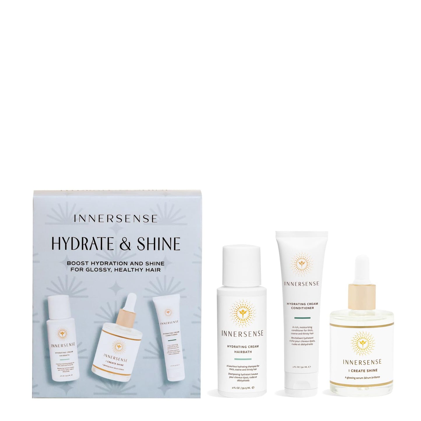 INNERSENSE Organic Beauty - Hydrate & Shine Set | I Create Shine, Hydrating Cream Hairbath, Hydrating Cream Conditioner | Non-Toxic, Cruelty-Free
