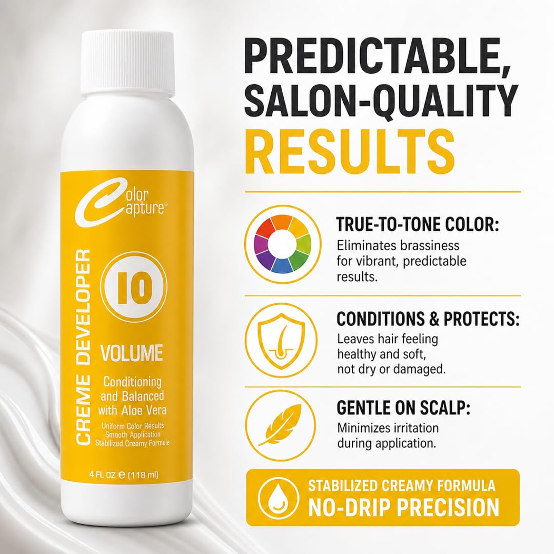 COLOR CAPTUR 10 Volume Cream Hair Developer - Color Activator for Toning & Glossing | Paraben-Free, Cruelty-Free, Made in USA | ISO & GMP Certified |