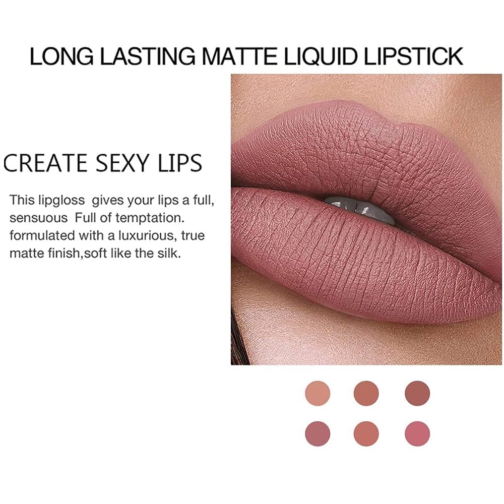 VeniCare 6Pcs Matte Liquid Lipstick Makeup Set, Matte liquid Long-Lasting Wear Non-Stick Cup Not Fade Waterproof Lip Gloss (Set B)
