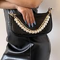 Xerling Short Pearl Bead Purse Handle Chain Heavy Chunky Cuban Handbag Chain Purse Replacement Strap Layered Bag Decoration Accessories Women (Silver)