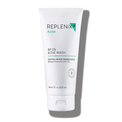 Replenix BP Acne Face Wash, 6.7 Fl Oz, Non-Oily 5% Benzoyl Peroxide Facial Cleanser with Medical-Grade Ingredients for Acne-Prone Skin, Gently Unclogs