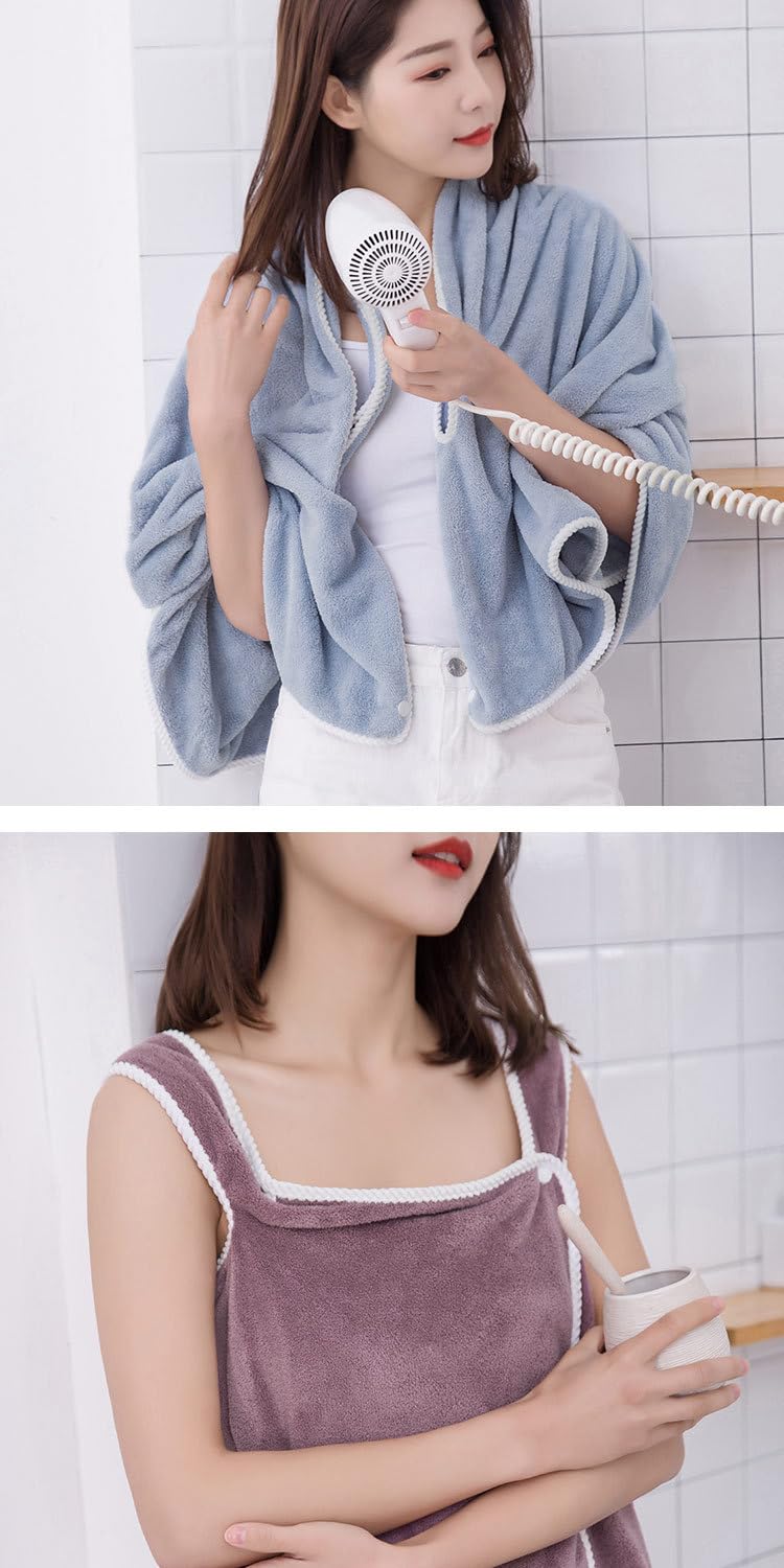 SZXL Wearable Towel Unisex, Quick Drying No Hair Loss, Women's After Shower Robe (Red Purple, Small)