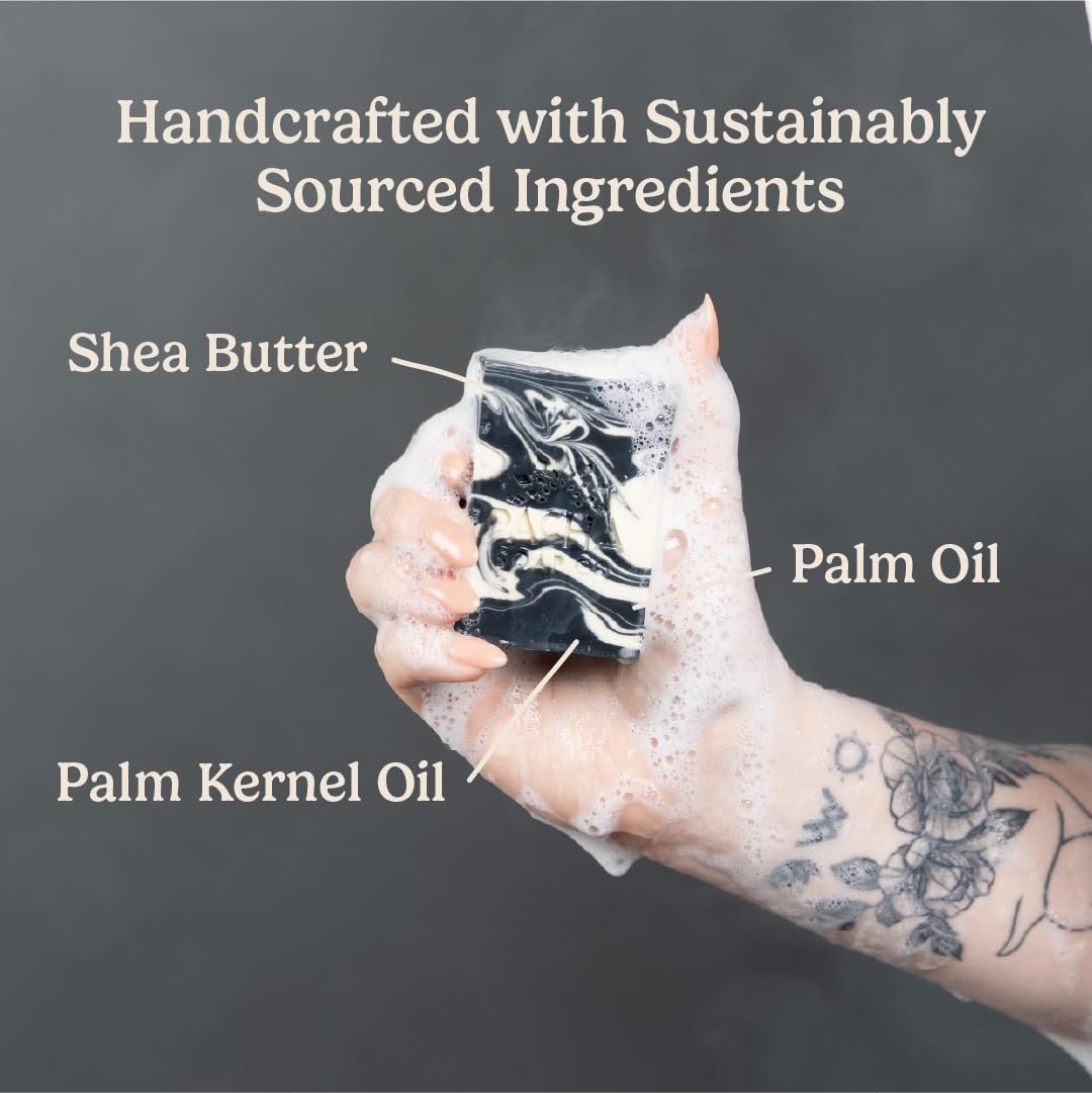 Pacha Soap Co. Bar Soap, Charcoal, 3-Pack (4 oz ea) - Premium, Handcrafted, Hydrating, Natural Face Wash, Hand Cleanser, Body Wash, Soothing Essential