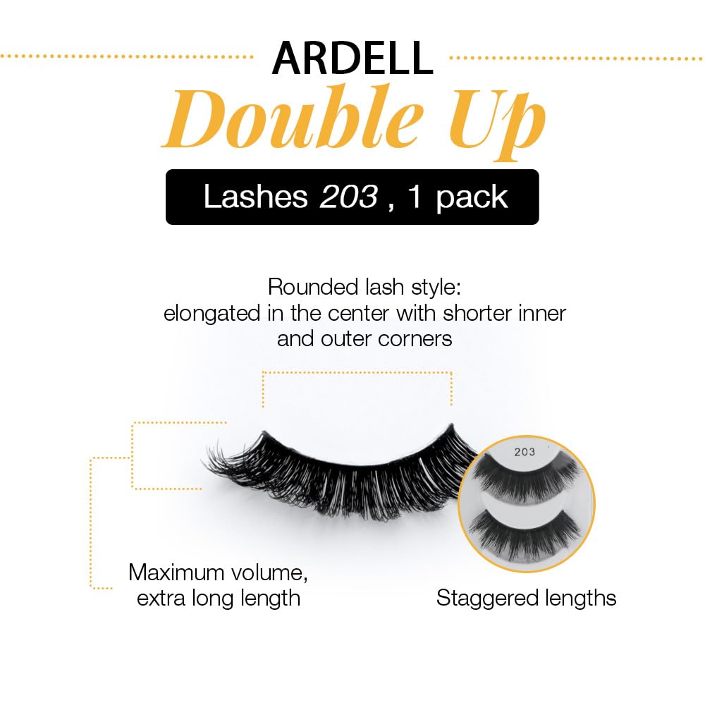 Ardell False Eyelashes Double Up 203 - Dramatic Volume, Long & Full Strip Lashes, Reusable Fake Lashes, 1 Pack