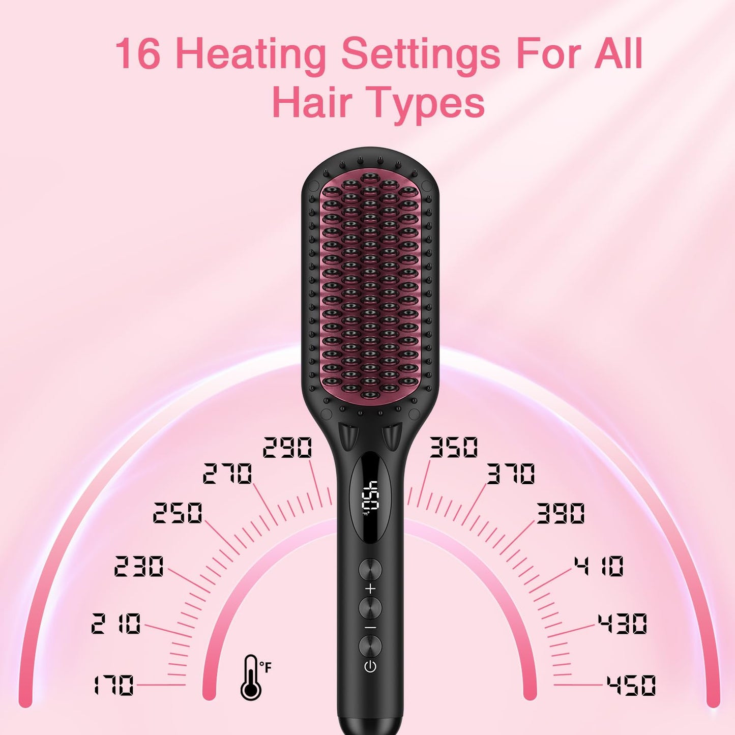 Enhanced Ceramic Hair Straightener Brush by MiroPure, 2-in-1 Ionic Straightening Brush with Anti-Scald Feature, Auto Temperature Lock & Auto-Off