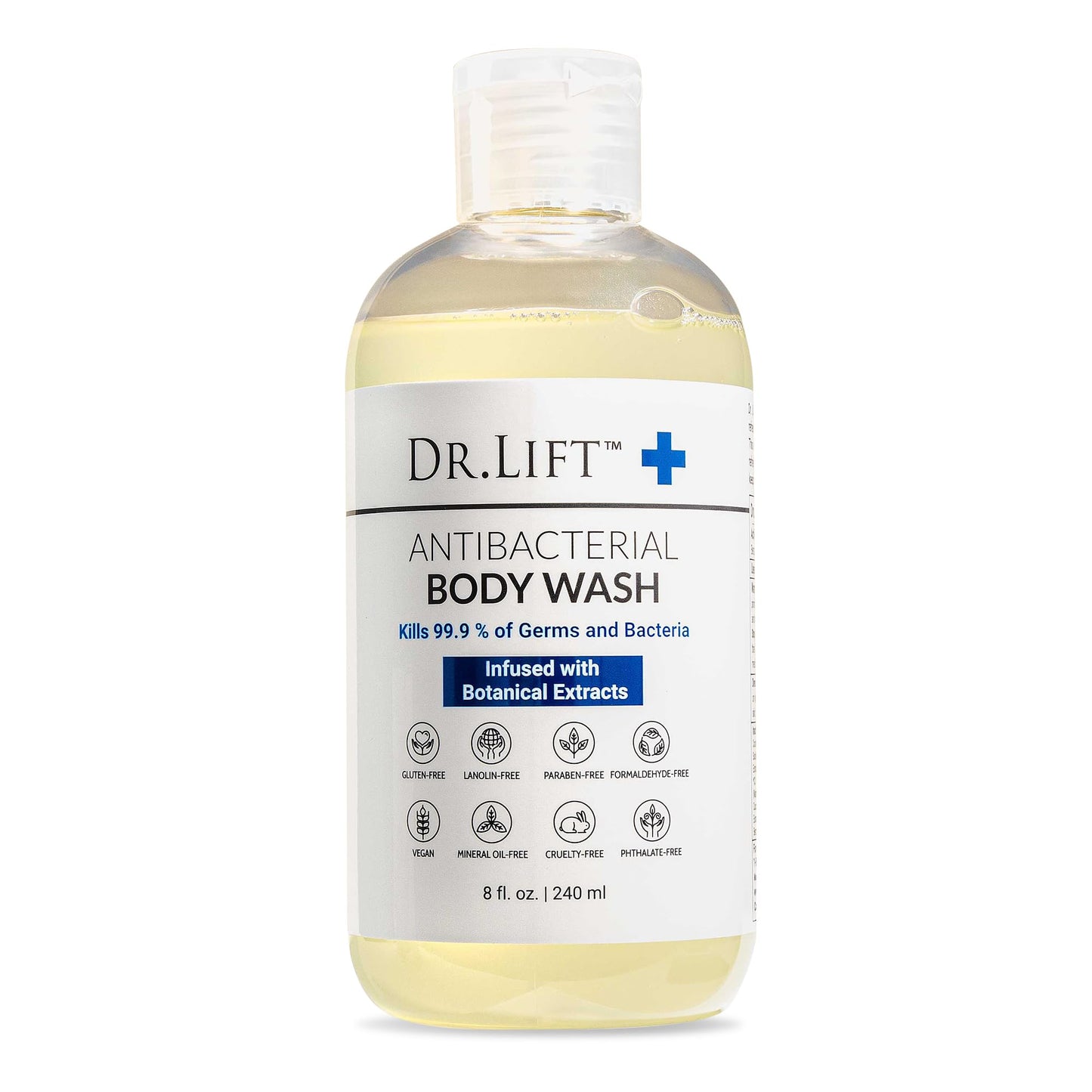 DR. LIFT Antibacterial Body Wash, Refreshing Scent, Hydrating Shower or Bath Cleanser With Citric Acid, Spirulina, and Lemon, Clean Moisturizing