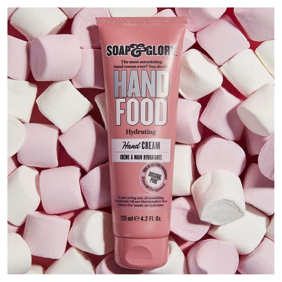 Soap & Glory Hand Food Hand Cream - Almond Oil + Shea Butter Hydrating Cuticle & Hand Moisturizer - Rose & Bergamot Scented Hand Cream for Dry Hands