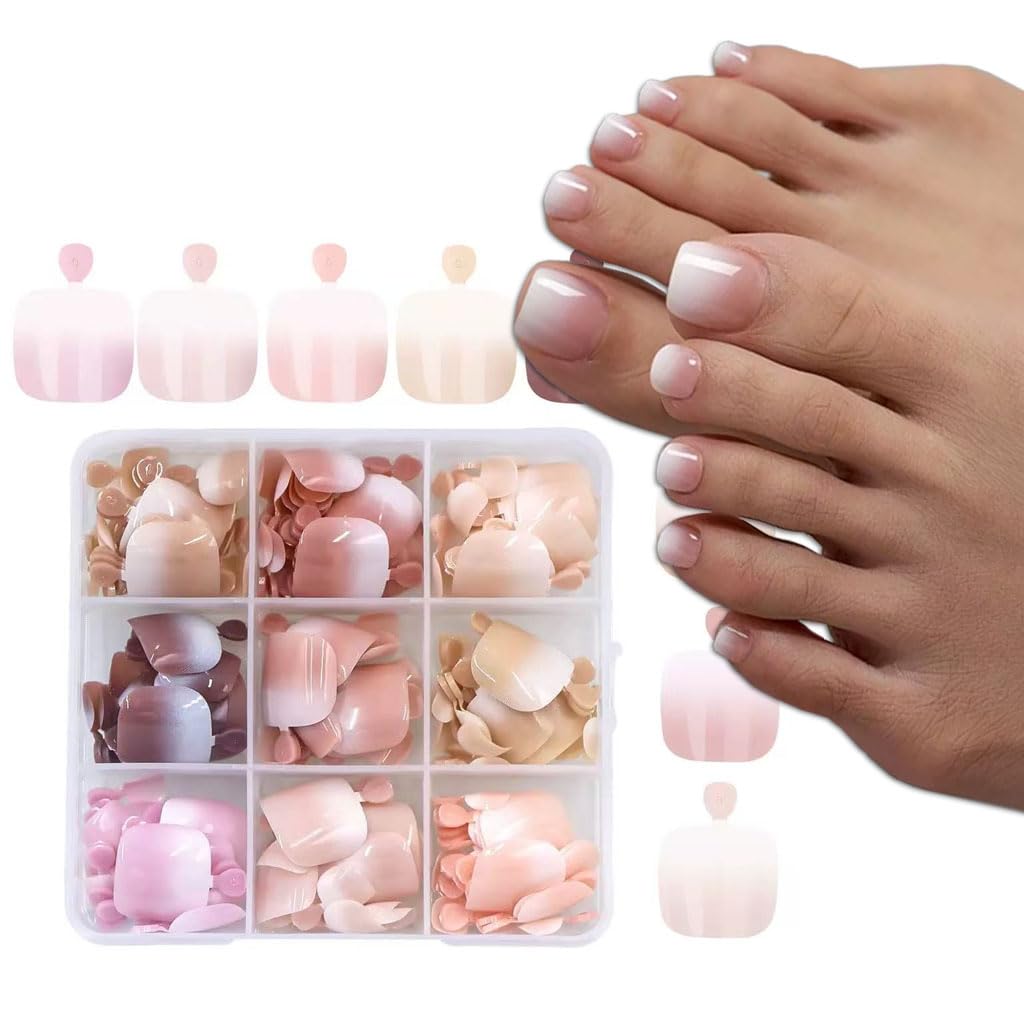 216 Pcs Ombre Press on Toenails Short Square Fake Toe Nails, Full Cover Glossy Gradient Acrylic False Toenails Acrylic Glue on Toe Nails for Women Beauty & Personal Care SPNBCQ