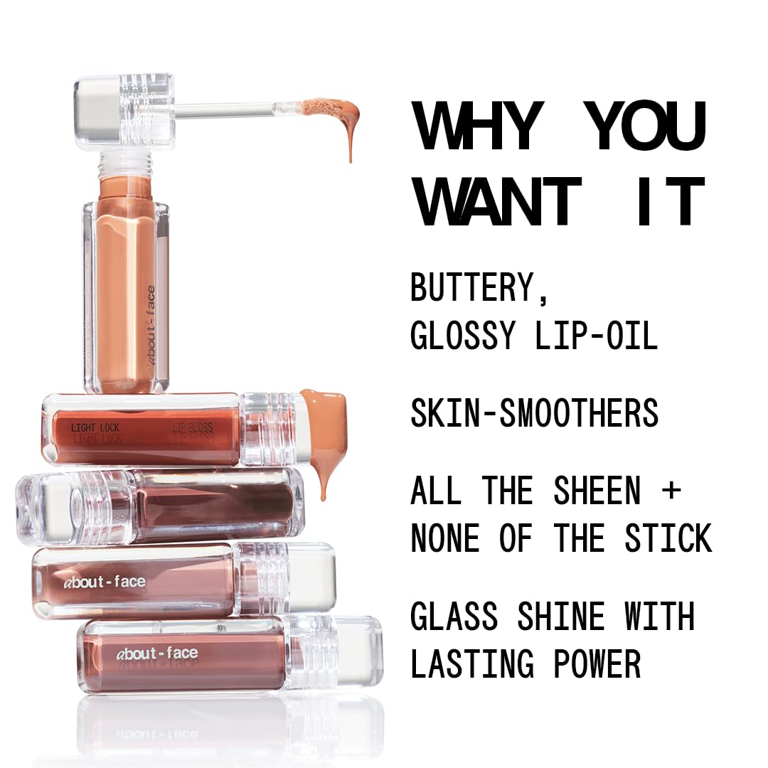 about-face Light Lock Lip Gloss Feel It All - Non-Sticky, High-Shine Lip Oil Gloss with Coconut Oil, Peppermint & Lavender - Vegan, Cruelty-Free,