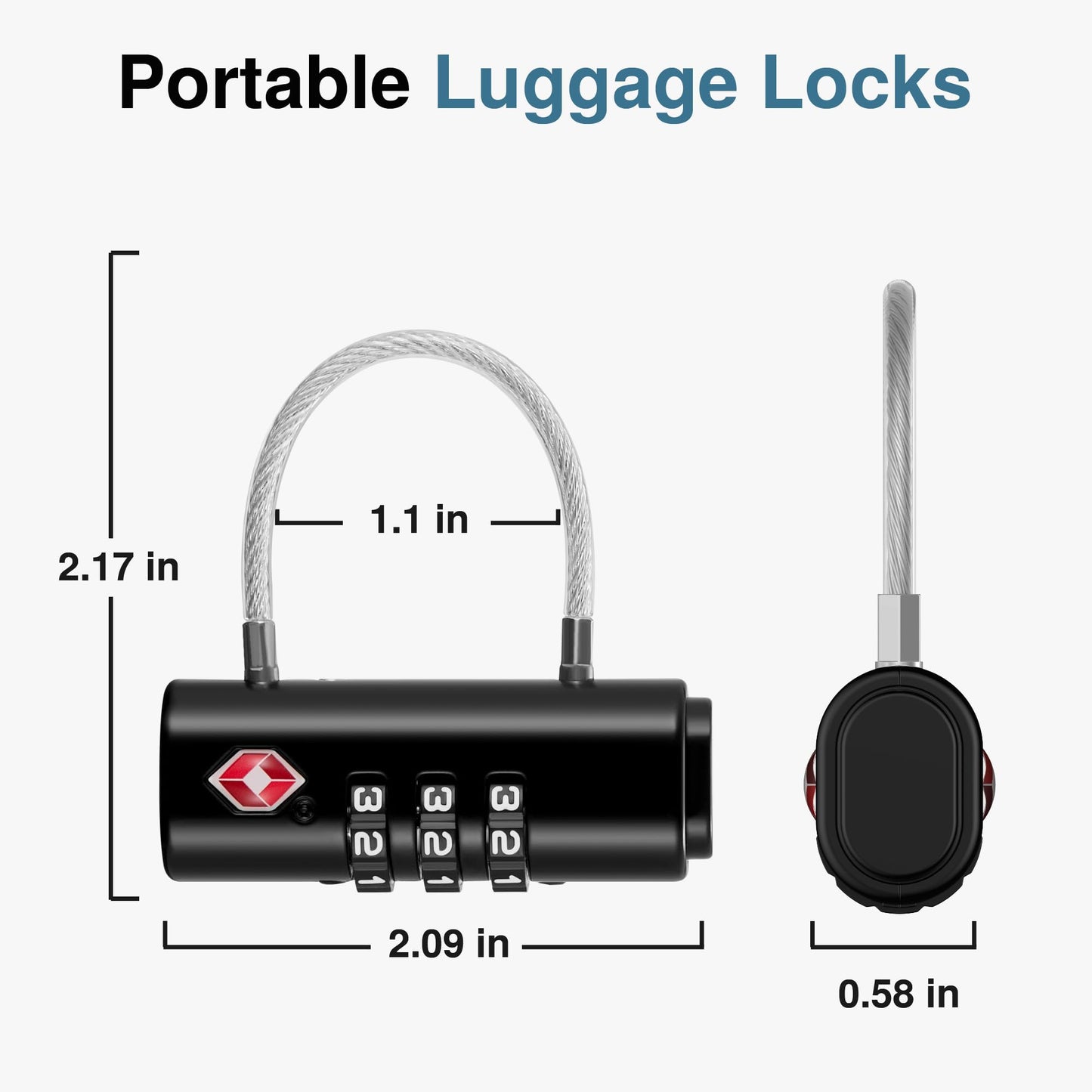Puroma TSA Approved Luggage Locks 2 Pack – Black Resettable Combination Travel Padlocks for Suitcases, Backpacks, Gym Lockers & Bags