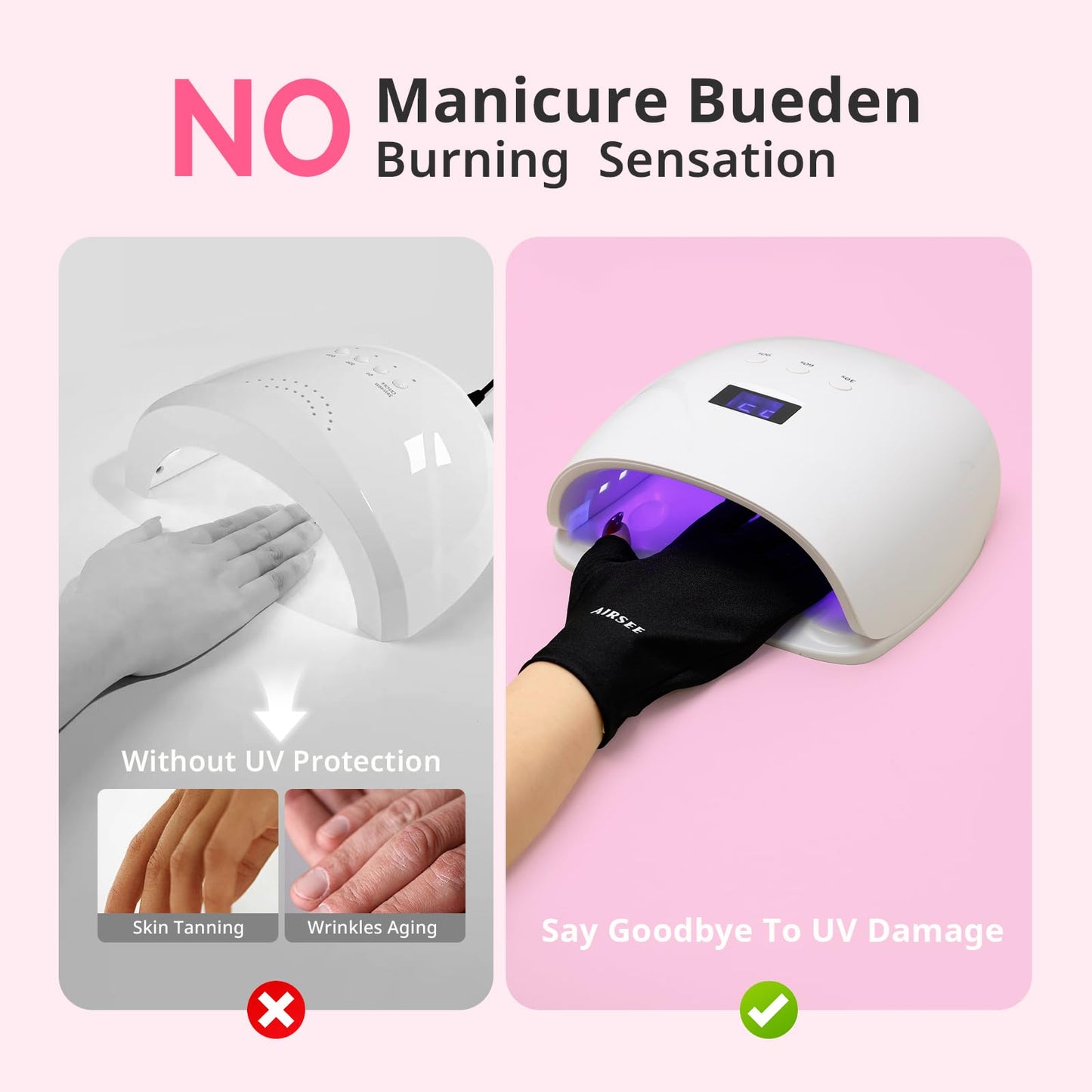 AIRSEE UV Gloves for Nail Lamp,Professional UPF50+ UV Protection Gloves for Manicures Nail Art,Fingerless Gloves That Shield Skin from The Sun Beauty and Personal Care AIRSEE