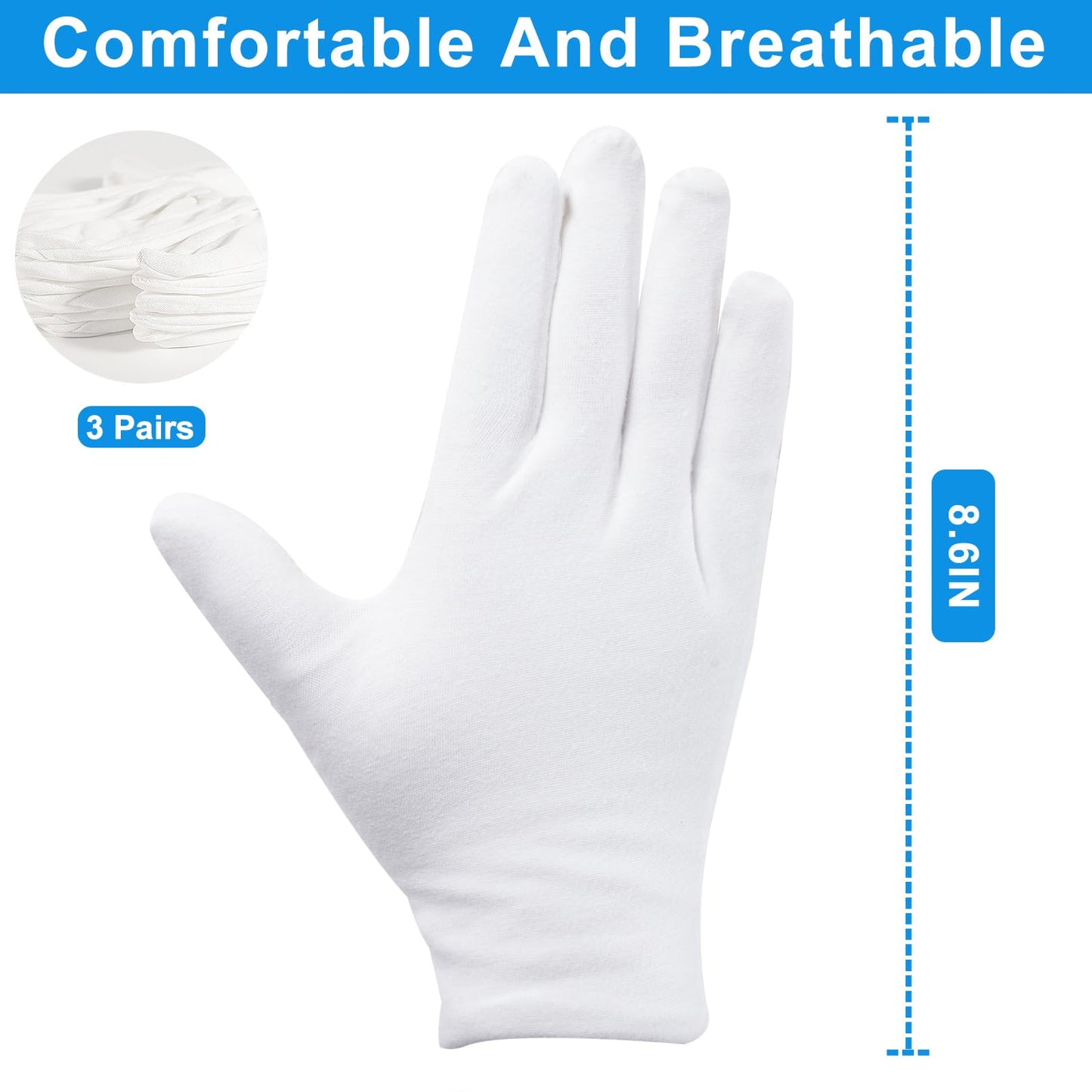 3 Pairs White Cotton Gloves for Dry Hands Sleeping, Premium Cotton Gloves for Eczema Lotion, Hand Gloves Moisturizing Overnight, White Gloves Beauty and Personal Care Untrytb