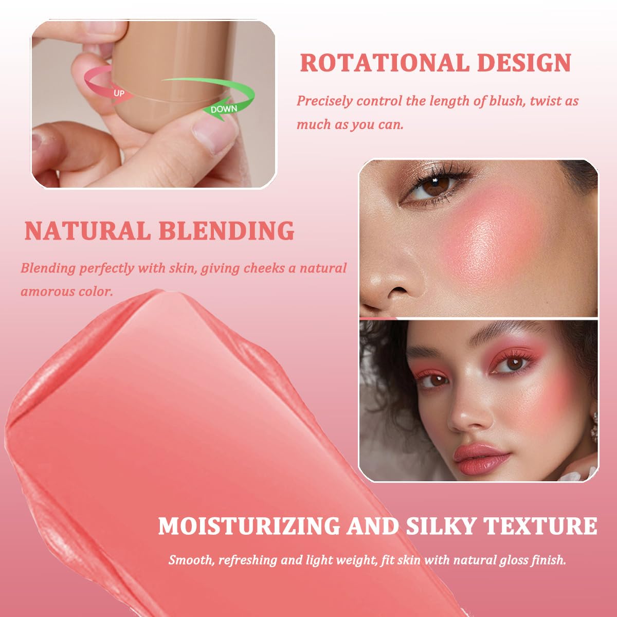 Cream Blush stick, Natural-Looking Matte Finish Makeup Blush stick, Hydrating Long Lasting Lightweight Blendable Blush for cheeks (#3 Bright Coral, 1 Beauty and Personal Care SHEEYOON