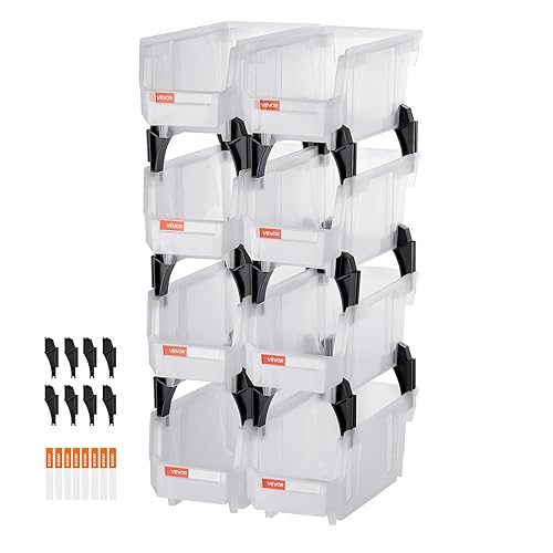 VEVOR Plastic Stackable Storage Bins, 10.9 x 5.5 x 5.1 inch (8 Pack), Plastic Containers for Organizing & Storage Bins for Closet, Garage, Small…