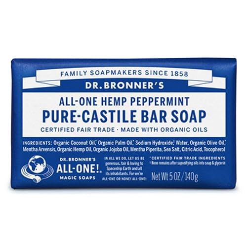 Dr. Bronner’s - Pure-Castile Bar Soap (Peppermint, 5 ounce, 8-Pack) - Made with Organic Oils, For Face, Body and Hair, Gentle and Moisturizing