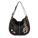 CHALA Crossbody Handbag, Hobo Style, Casual, Soft, Shoulder or Crossbody - Teal Paw - Black