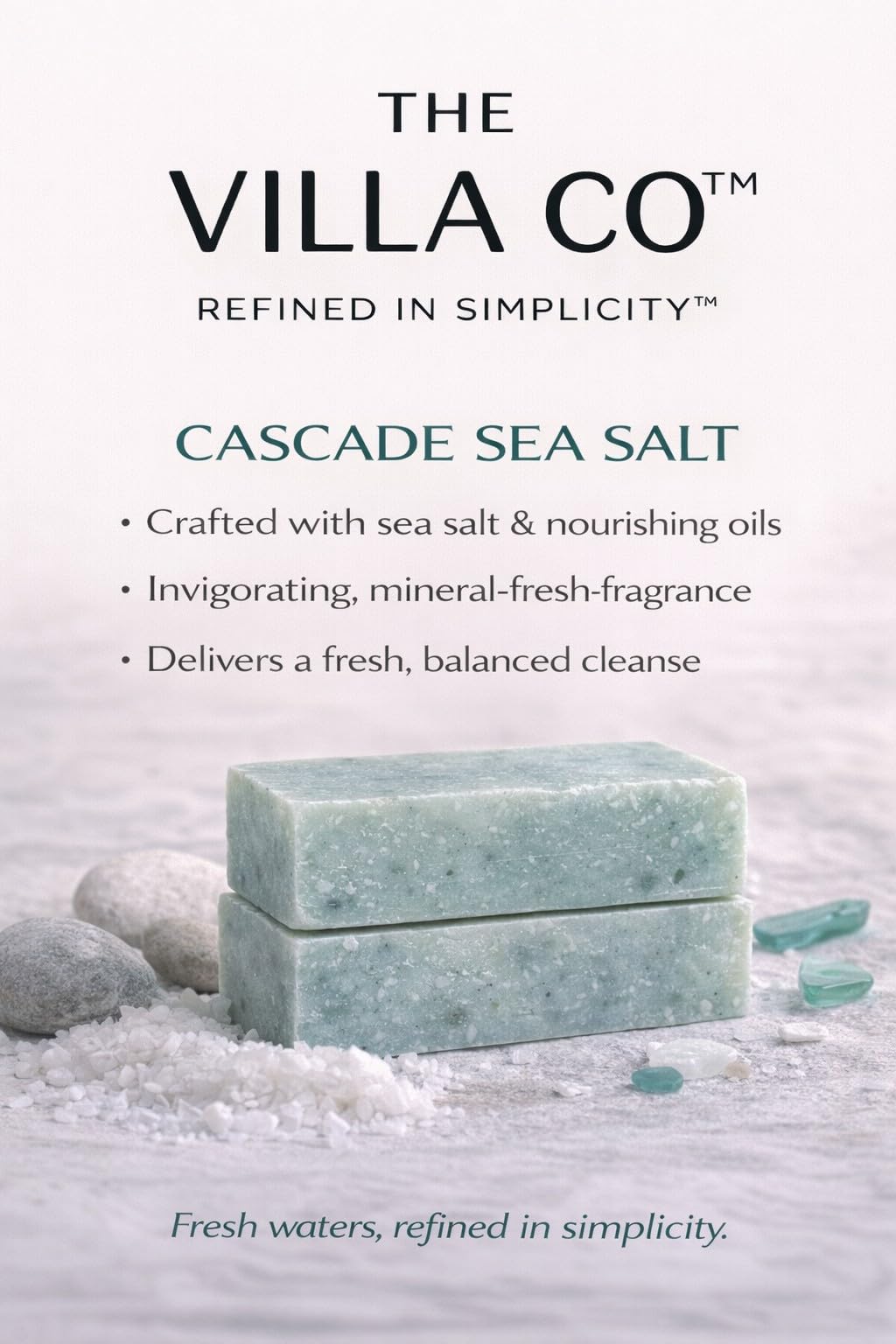 The Villa Co - Cascade Sea Salt | 4.5oz Exfoliating Body Bar for Men | Artisan Made in USA | Natural Ingredients | Sea Salt | Refined in Simplicity Beauty & Personal Care The Villa Co