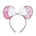 A Miaow Sequin Black Mouse Ears Headband MM Glitter Hair Clasp Adults Women Butterfly Hair Hoop Birthday Party Holiday Park Photo Supply (Pink